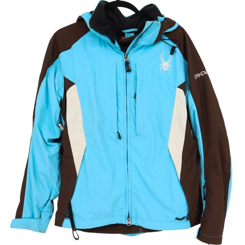 Spyder Womens XT 10000mm 3-in-1 Ski Jacket Size M Blue Brown Hooded Fleece Liner
